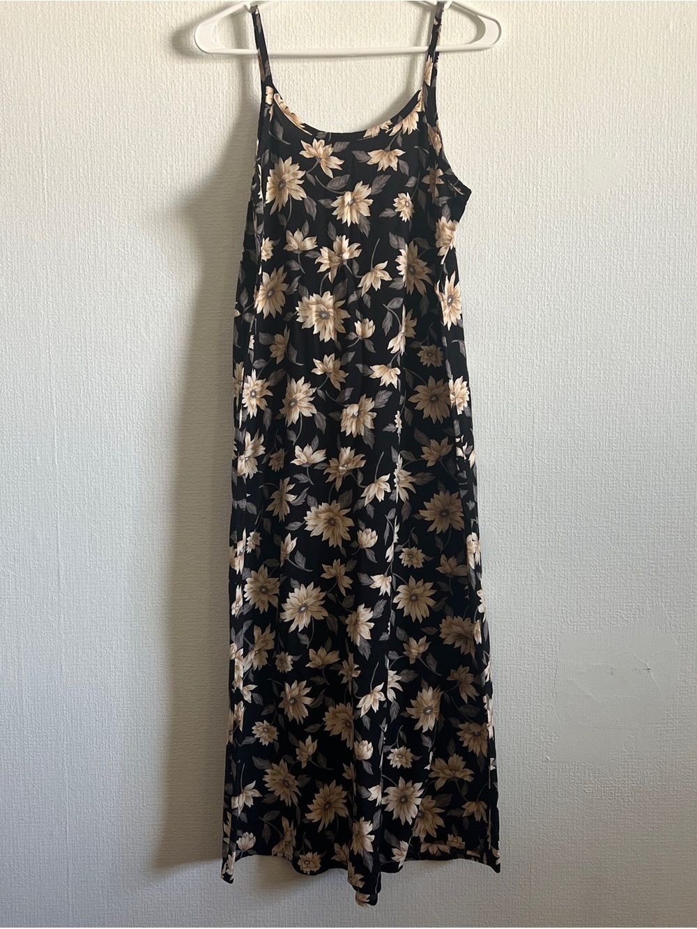 vintage black strappy floral maxi dress